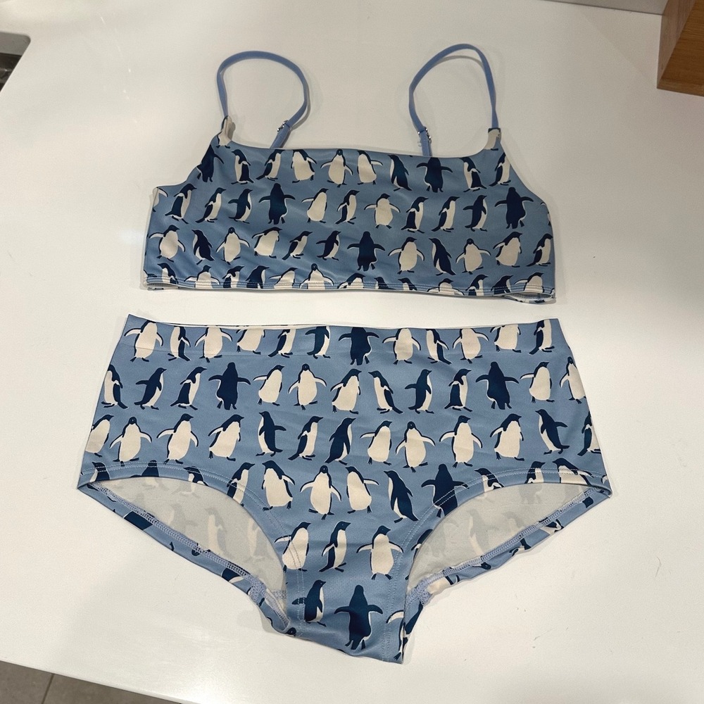 Anthropologie LyreBird Emily Taylor Penguin Bralette and Panty Set Blue S/M